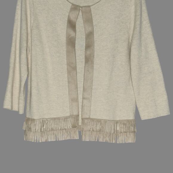 Chicos M Womens Fringe Hem Cardigan Style Top Cardigan Suede Trim Beige - Picture 6 of 12